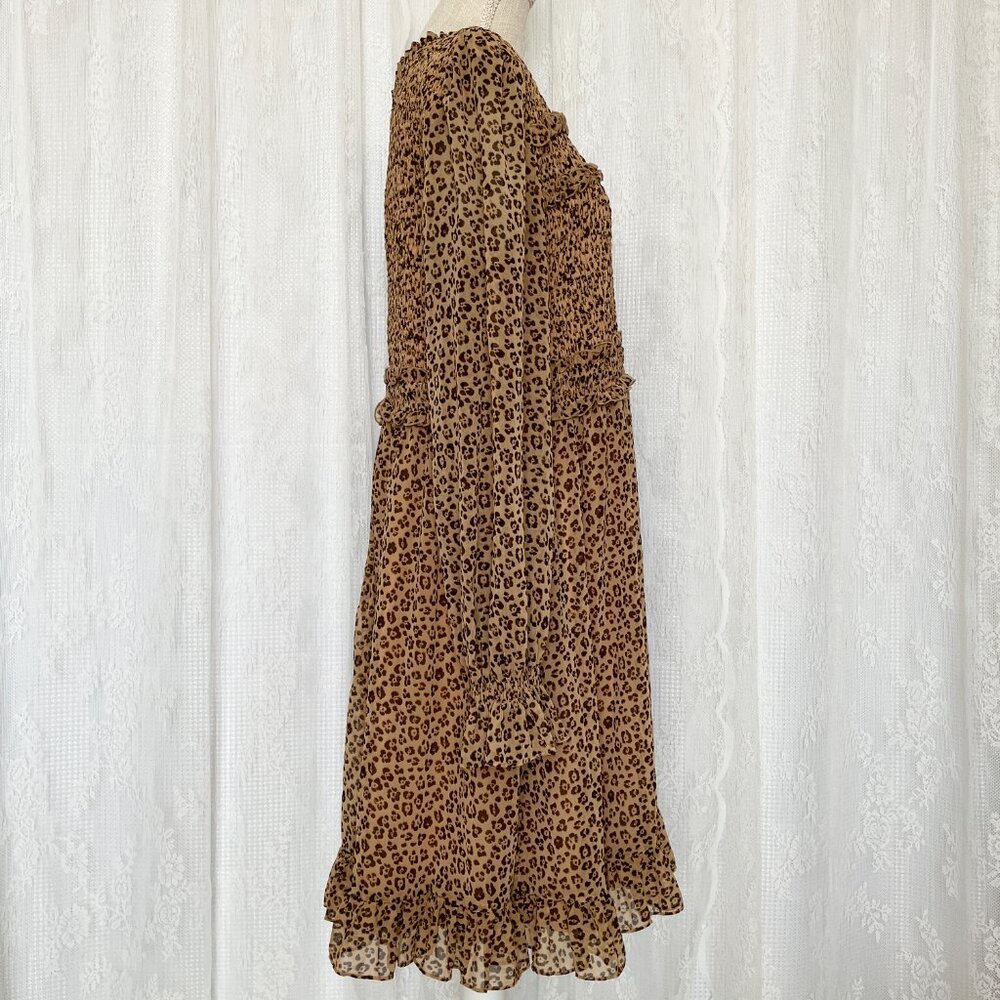 Rachel Parcell Women's Smocked Dress XXL Cheetah Ruffle Flowy Mini Long Sleeve - Picture 3 of 7